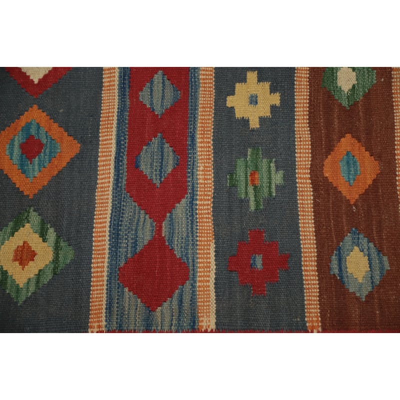 Hand Woven Oriental 100% Wool Carpet Southwestern Tribal Greys & Charcoal Kilim Area Rug - 5' 6'' X 4' 1''