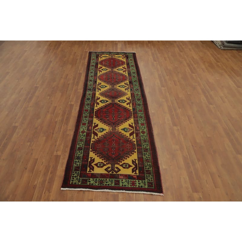 Hand Knotted Oriental 100% Wool Carpet Traditional Tribal Yellow & Gold Ardebil Runner Rug - 11' 4'' X 3' 4''