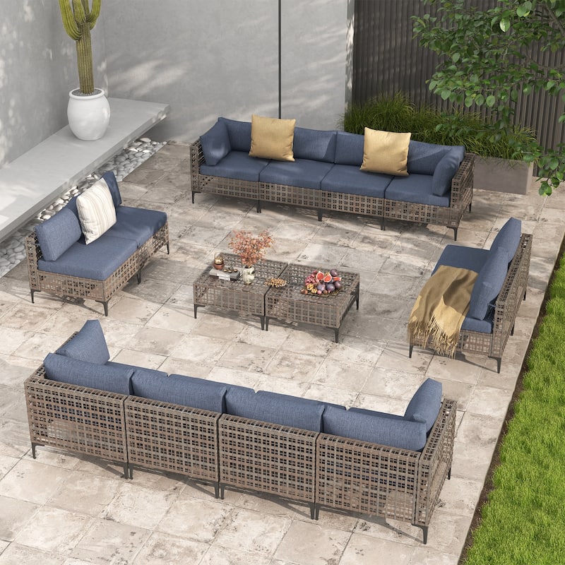 Outdoor Patip Sectional Seating Group with Cushions - Blue/Grey