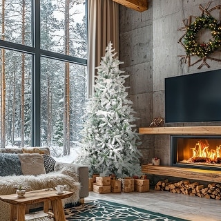 Fraser Hill Farm 10-Ft. Flocked Mountain Pine Christmas Tree - Snow