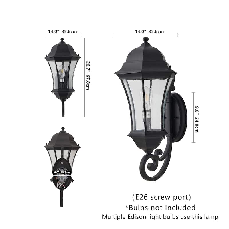 Outdoor Weatherproof Wall Lantern with Sensor,Bubble Glass (No Bulb)