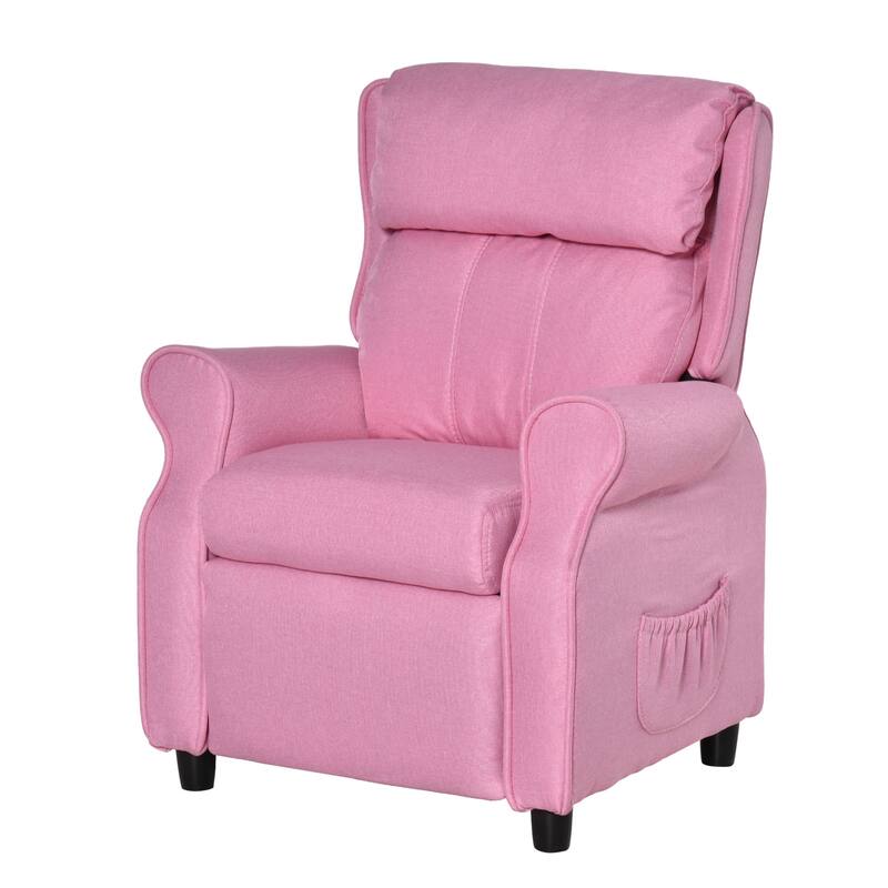 Pink Kids Children Upholstered Manual Recliner for 3-5 Years with Footrest and 2 Side Pockets