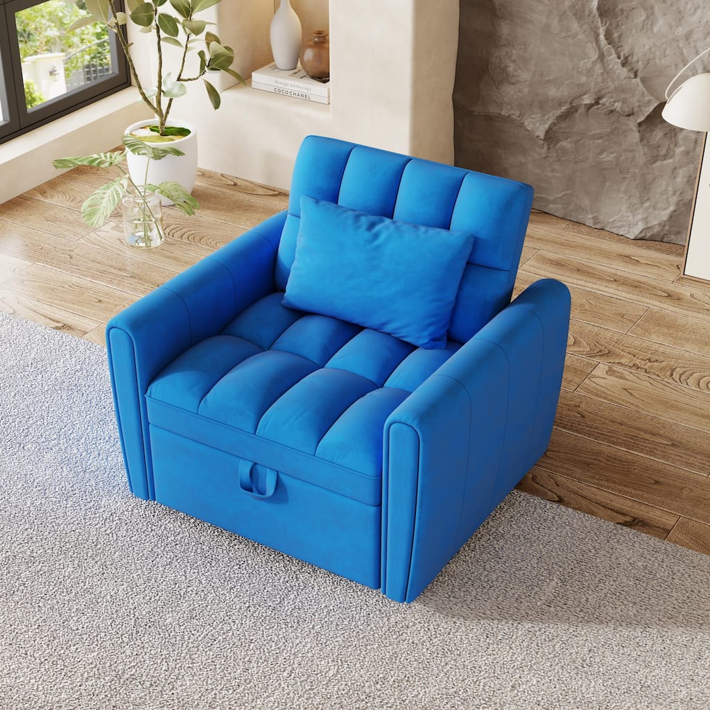 聽3 in 1 Convertible Sleeper Sofa, Multi-Function Folding Sofa Bed, Velvet Single Sofa with Adjustable Backrest & Pillows