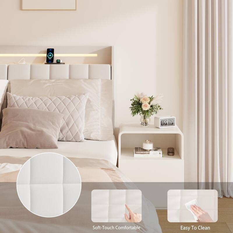 Modern Floating Bed Frame with LED Lights and USB Charging Headboard