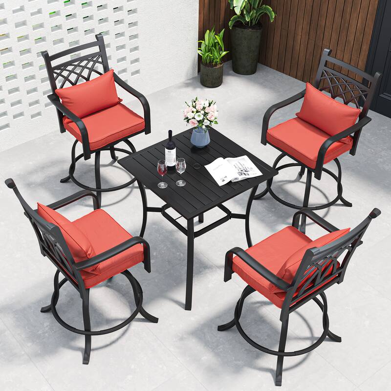 4-Person Patio Dining Set with Red Cushion