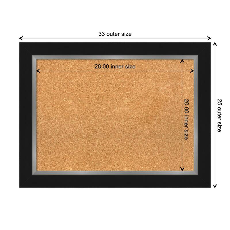 Eva Black Silver Framed Natural Corkboard Bulletin Board - Board Size 28x20