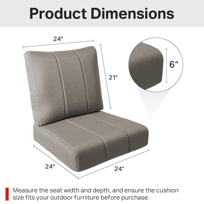Ivora 24" W x 24" D x 6" T Water & Fade Resistant Outdoor Lounge Chair Replacement Cushion Set