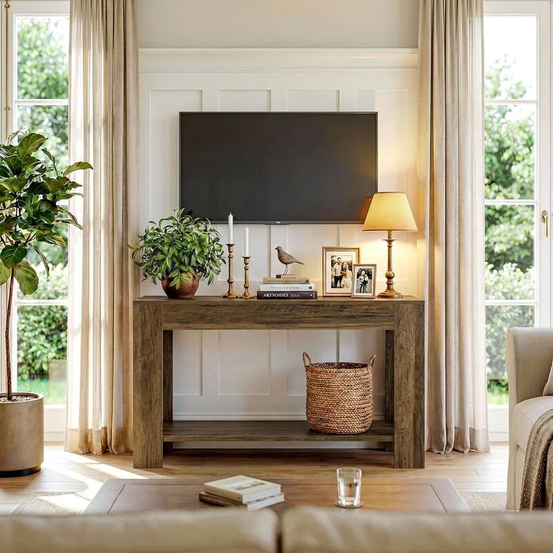 41.3'' Farmhouse Console Table, 2-Tier Sofa Entryway Table with Storage - 41.34" L x 11.81" W x 31.5" H