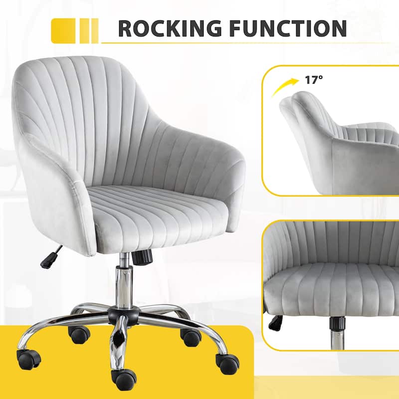 Light Gray Modern 25" Velvet Accent Chair with Stable Metal Base and 5 360° Rotating Casters