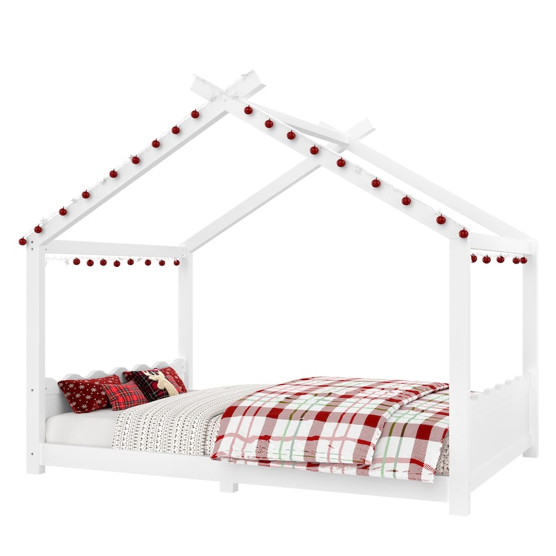 Wood House Bed Floor Bed with Support Slats Montessori Bed
