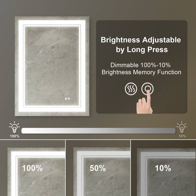 Retangular Wall Mounted LED Bathroom Mirror With Touch Switch Memory Mirror Anti-Fog (Horizontal/Vertical)