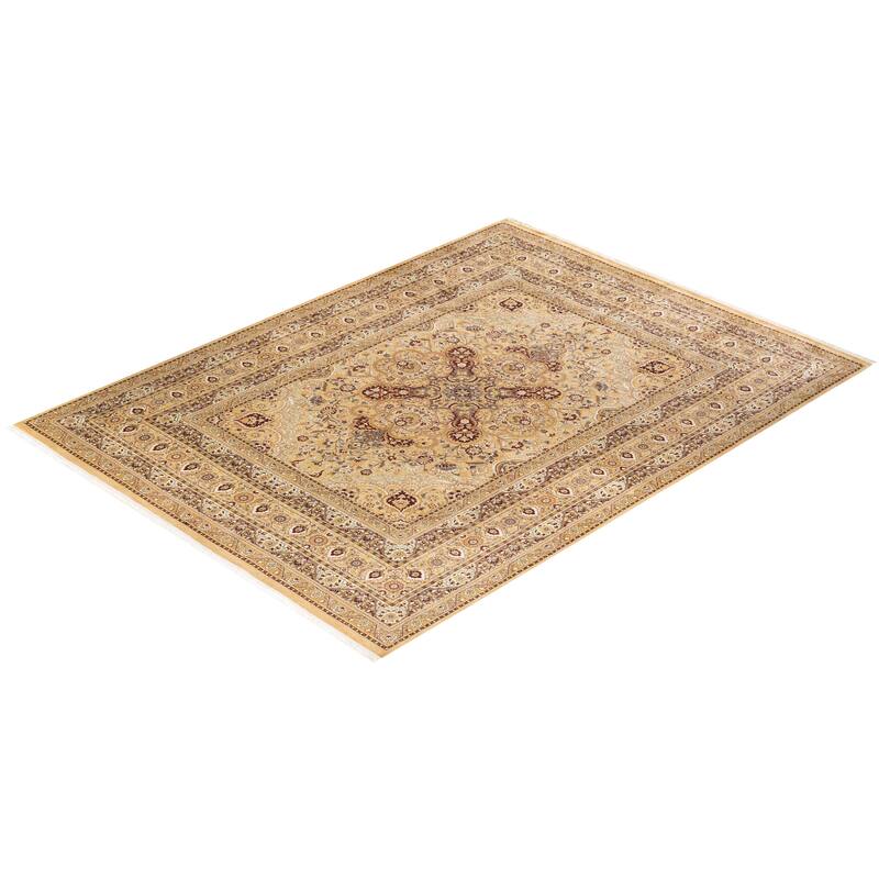 Overton Handknotted Wool Traditional Oriental Yellow Area Rug - 9' x 12'