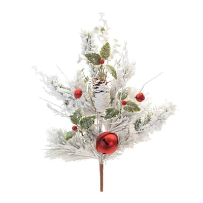 Flocked Oranment Pine Spray (Set of 2) - N/A