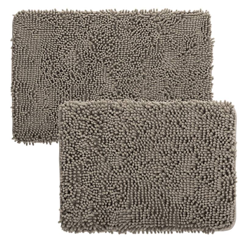 Bathroom Rugs - 2-Piece Memory Foam Bathroom Set with Chenille Shag Top and Non-Slip Base by Windsor Home