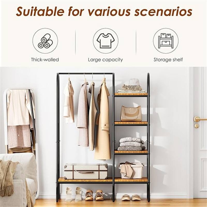Metal Garment Rack with 4-Tier Wood Storage Shelves - 15.75"D x 39.4"W x 59"H