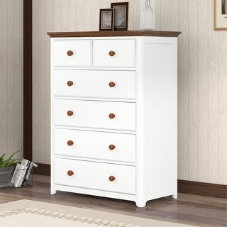 Rustic Wooden Dresser Chest with 6 Drawers, Storage High Cabinet - Bed ...