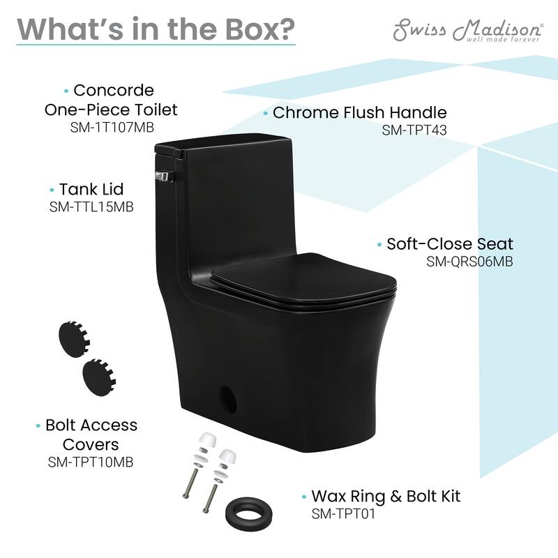 Concorde One Piece Square Left Side Flush Handle Toilet 1.28 gpf
