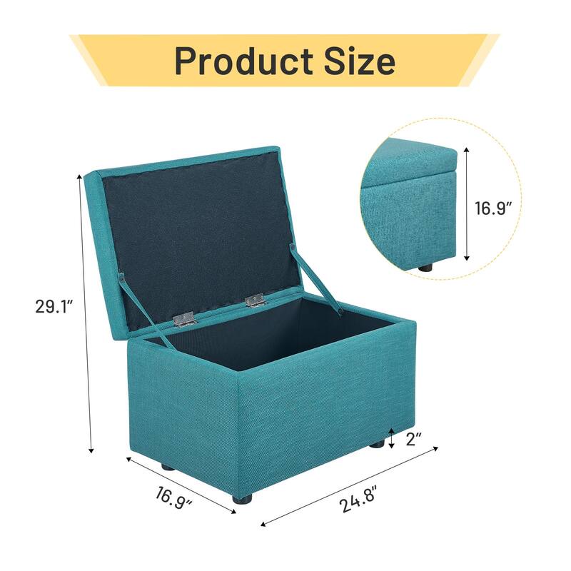 Comfy 17 in.H Linen Upholstered Storage Ottoman Resting Footstool with Flip Top for Living Room Bedroom