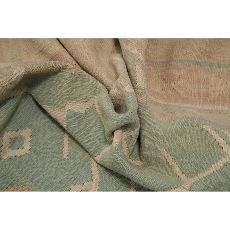 Hand Woven Oriental 100% Wool Carpet Southwestern Tribal Green Kilim Area Rug - 8' 11'' X 5' 10''