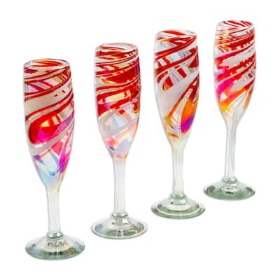 Novica Handmade Glamour Enchantment Handblown Recycled Champagne Flutes (Set Of 4)
