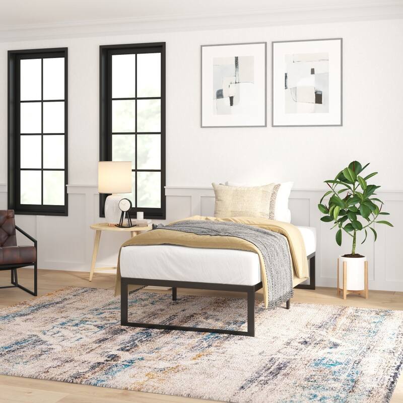 14" Metal Platform Bed Frame with Steel Slat Supports-No Foundation Needed
