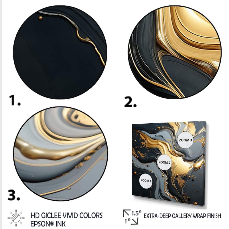 Designart "Gold And Grey Volcano Fusion I" Abstract Marble Gold Wall Decor - Modern Bedroom Framed Canvas Wall Art
