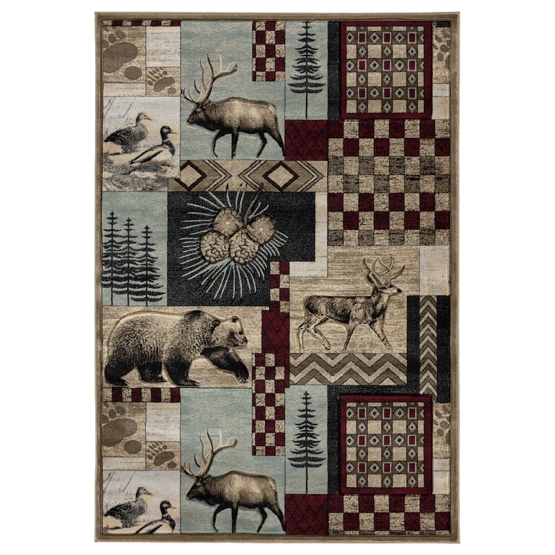 Wildlife Collection Area Rug - 2'1'' X 3'3'' - Beige/Burgundy