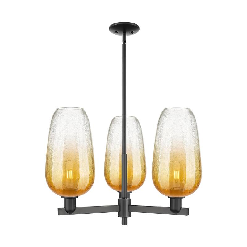 Innovations Lighting Downtown Urban - Brookhaven Flute - 3 Light 18" Stem Hung Chandelier - Matte Black/Amber