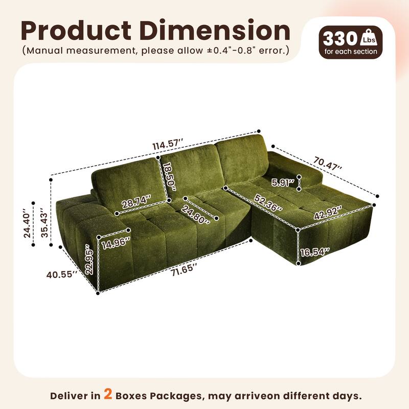HOOOWOOO Modern Sparkly Velvet Fabric Chaise Sofa Couch