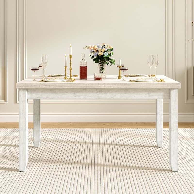 Javlergo 60-inch Modern Rectangular Solid Wood Dining Table with 4 Drawer Spaces
