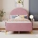 preview thumbnail 1 of 52, Bedroom Velvet Fabric Bed Frame with Classic Semi-circle Shaped Headboard and Metal Legs, Upholstered Platform Bed for Kids Pink - Twin