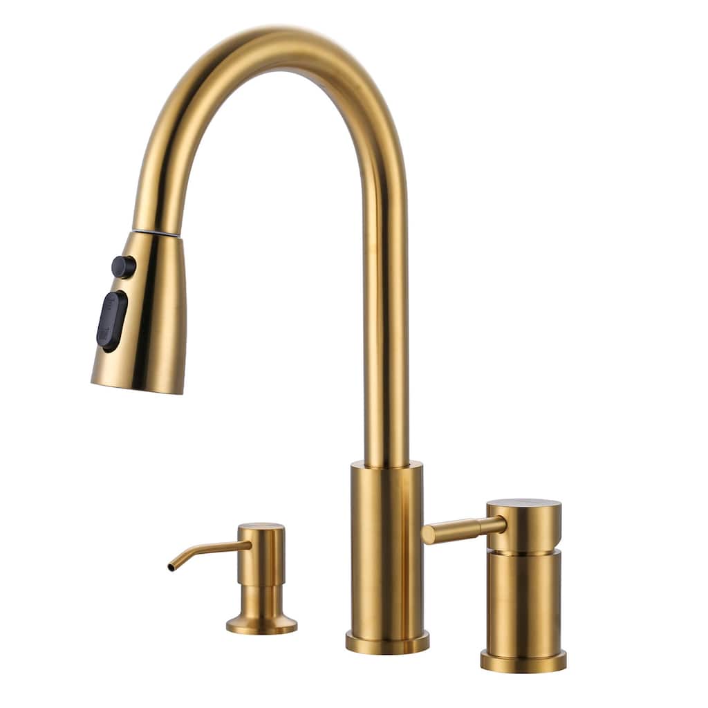 WOWOW Single Handle Pull Down Kitchen Faucet with Soap Dispenser