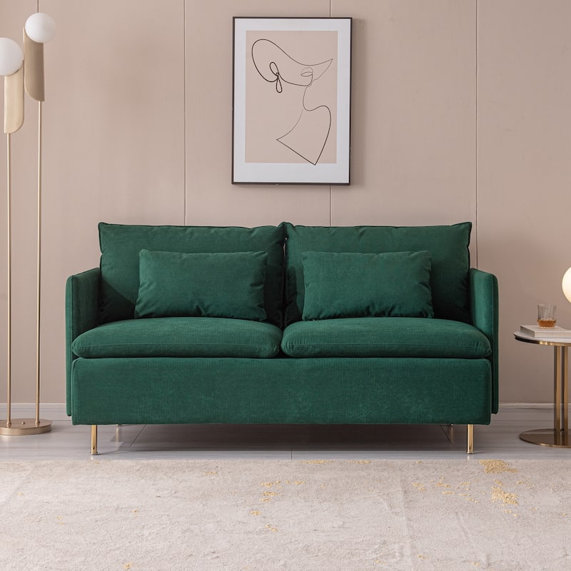63.8"W Cotton Linen Loveseat Sofa Couch with Pillows - Green