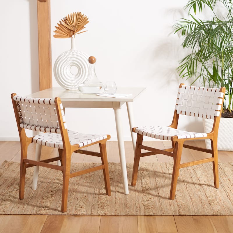 SAFAVIEH Hildred Woven Leather Dining Chair - Cognac / Natural - 20Wx22Dx33H