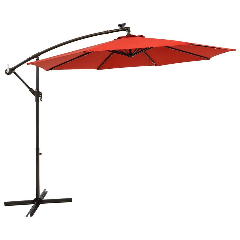 Costway 10 Ft Patio Solar LED Offset Umbrella 40 Lights Crank Cross