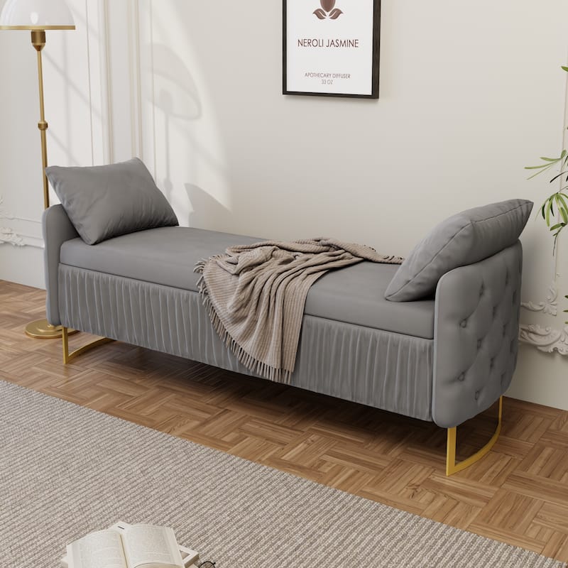 2-Piece Bedroom Set with Velvet Upholstered Bed and Storage Ottoman Bench by Harper&Bright Designs