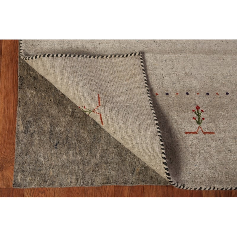 Tribal Gabbeh Area Rug Hand-Knotted Beige Wool Carpet - 5'8" x 7'9"