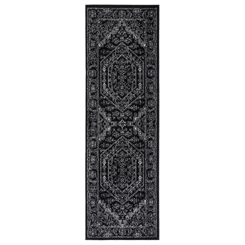 SAFAVIEH Adirondack Sian Rustic Oriental Medallion Rug - 2'6" x 14' Runner - Black/Ivory