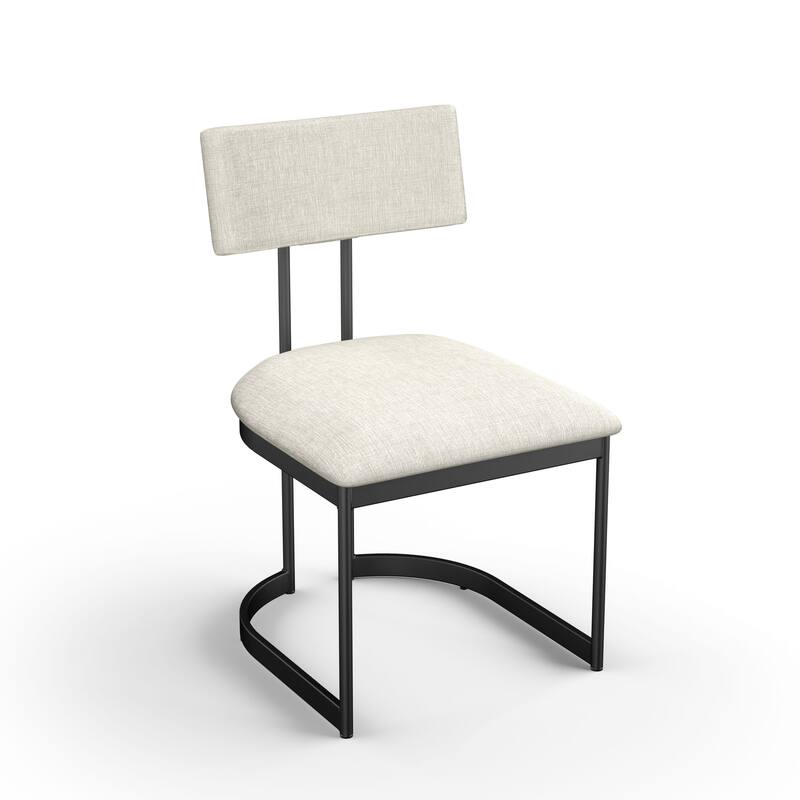 Amisco Lucio Upholstered Dining Chair with Metal Legs - Light Grey-Beige PVC / Black Metal