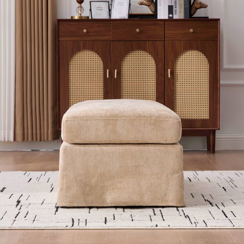 46" Wide Modern Upholstered Chenille Ottoman, Foot Stool Square Footrest with Black Metal Legs for Living Room, Bedroom