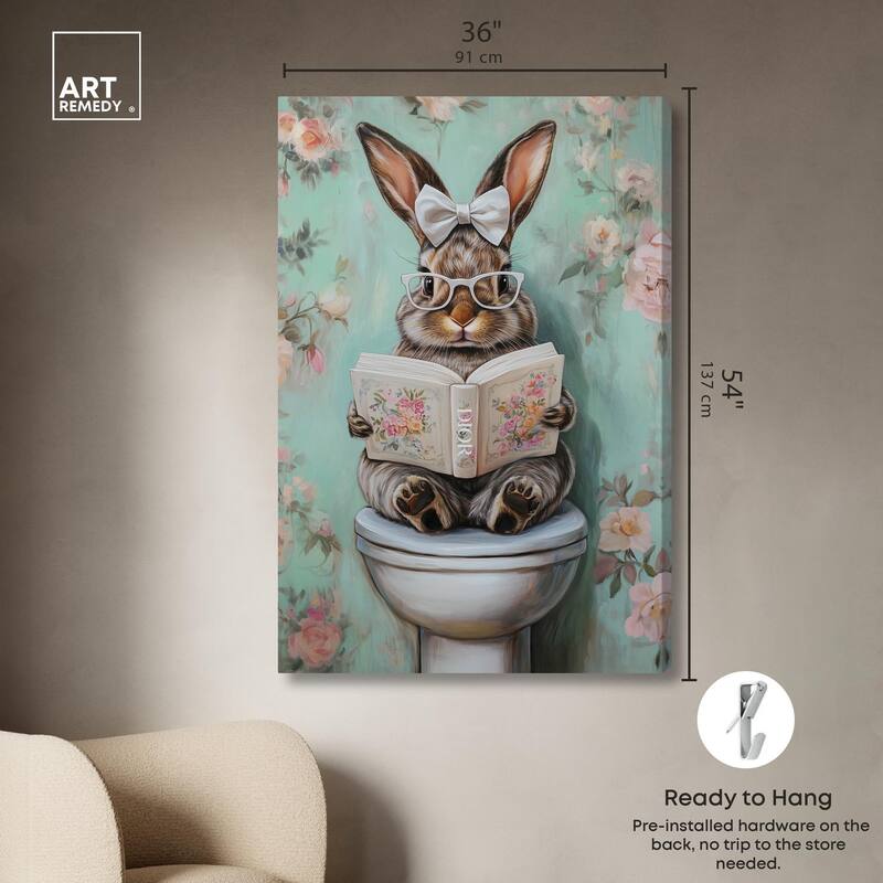 Petite Floral Toilet Bunny Canvas by Art Remedy, Gallery Wrapped
