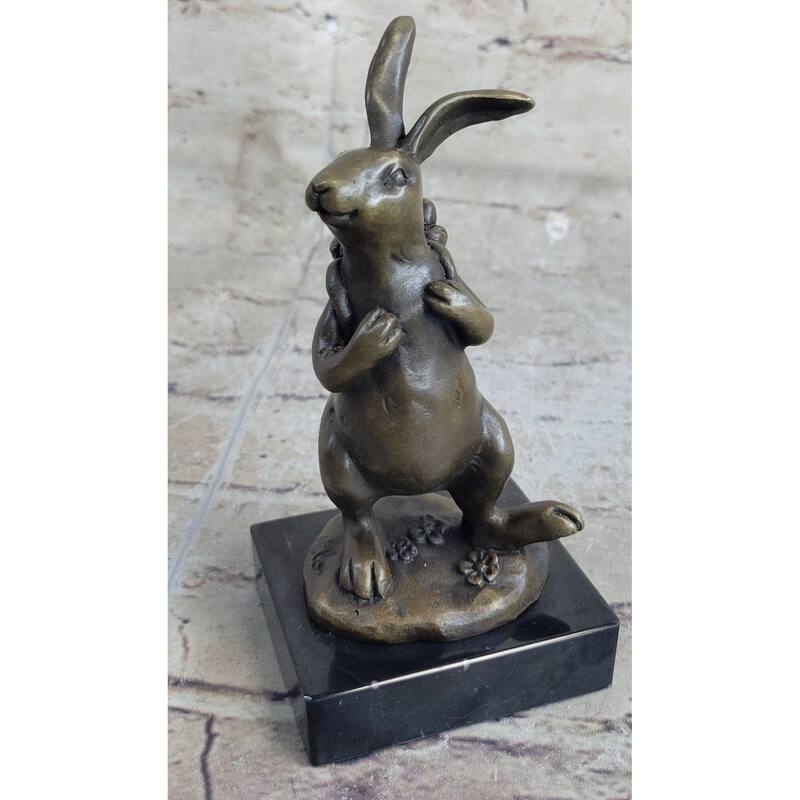 Signed Original Milo Bunny W. Basket Of Flower Bronze Art Decor Sculpture Figure
