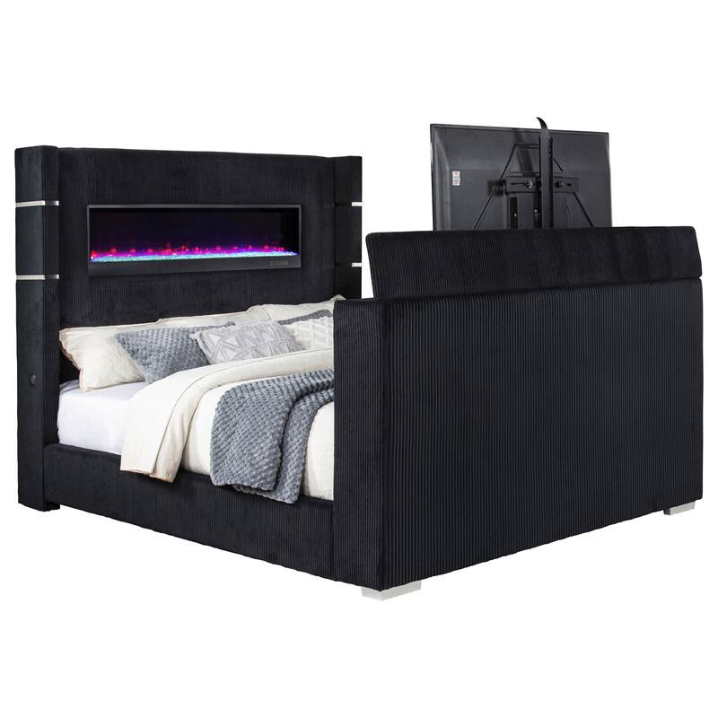 Tisdall Flame Visualizer Wingback TV Bed Black