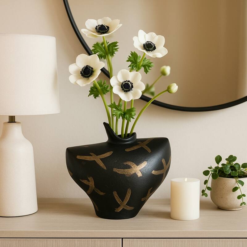 Metal Modern Sculptural Tribal Vase - Black/Gold