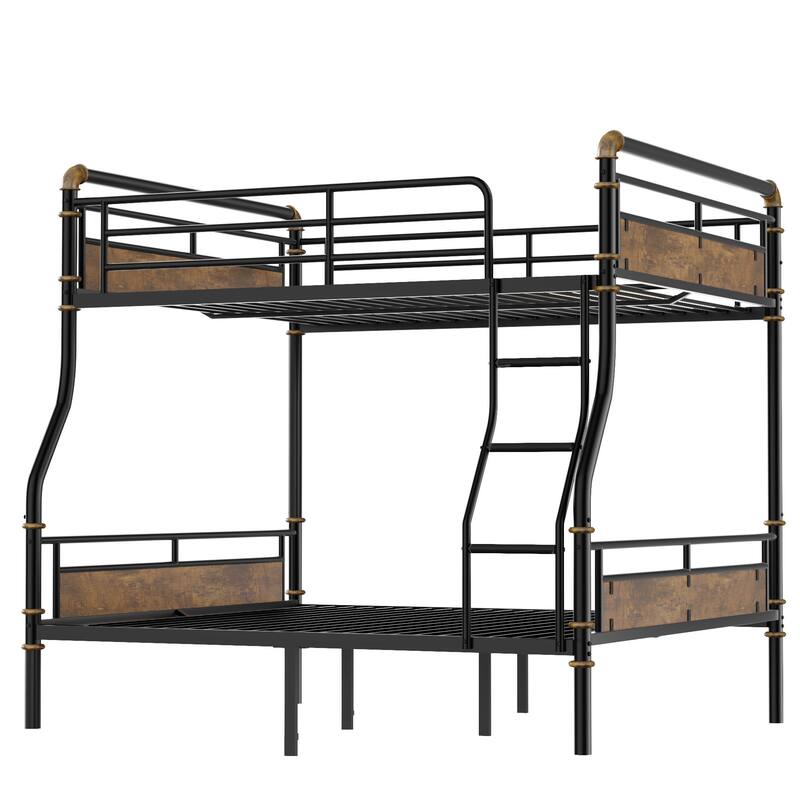 Industrial Full XL Over Queen Metal Bunk Bed with Safety Guard Rails, Black