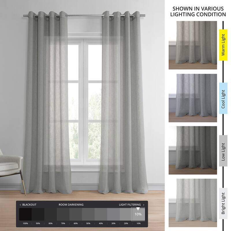 Exclusive Fabrics Grommet Solid Faux-linen Sheer Curtain (1 Panel)
