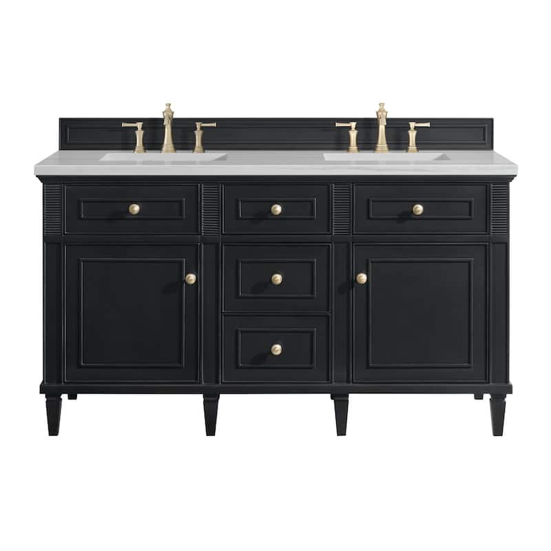 James Martin Vanities 424-V60D-3AF Lorelai 60" Double Basin Wood - Black Onyx - Anthracite Finish