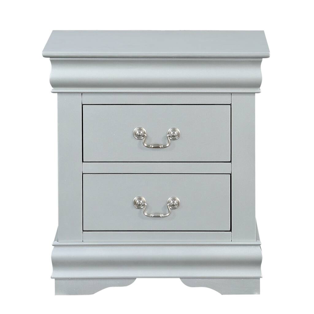 Platinum Finish 2-Drawer Nightstand, Classic Design
