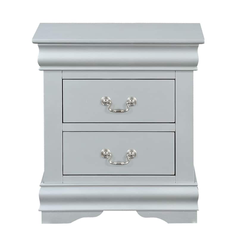 Platinum Finish 2-Drawer Nightstand, Classic Design - Silver