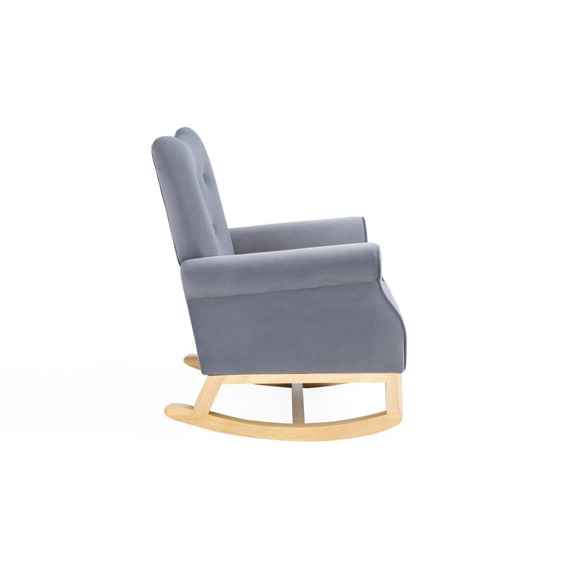 High Back Glider Rocking Chair with Armrest, Lounge Chair with Padded Seat, Single Sofa Side Chair with Solid Wood Base
